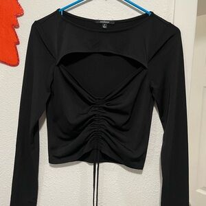 Ambiance Black Ruched Cutout Crop Blouse